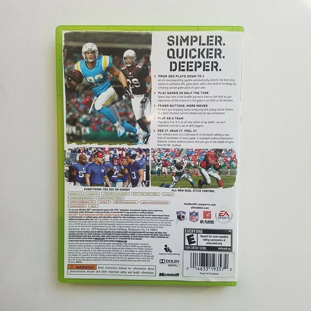 Madden NFL 11 (Microsoft Xbox 360, 2010) Excellent Condition